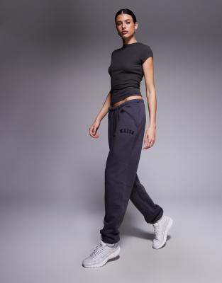Kaiia Tall - Jogginghose aus Baumwollmix in Dunkelgrau mit Bündchen und Logo-Stickerei