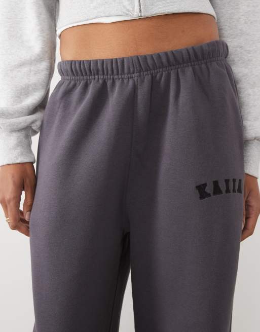 Kaiia Tall – Jogginghose aus Baumwollmix in Dunkelgrau mit Bündchen und Logo-Stickerei, 2 von 5
