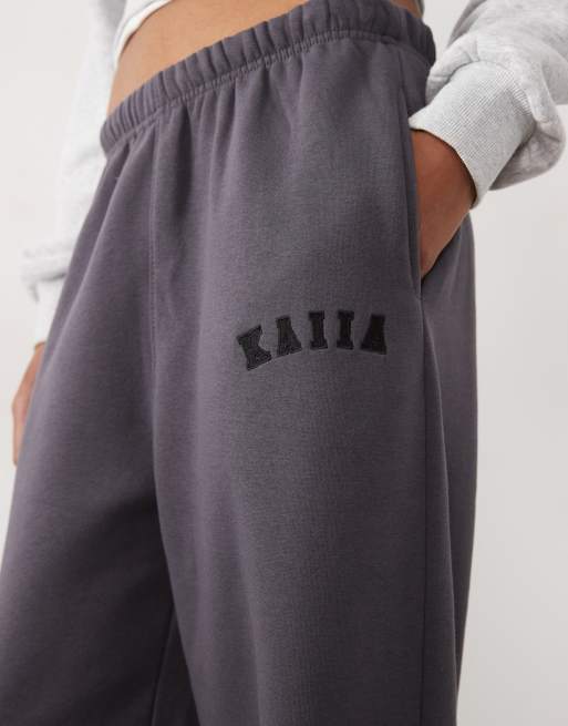 Kaiia Tall – Jogginghose aus Baumwollmix in Dunkelgrau mit Bündchen und Logo-Stickerei, 4 von 5