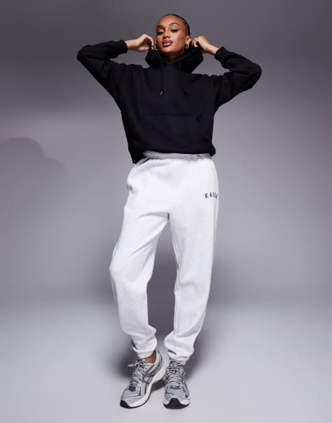 Kaiia Tall – Jogginghose aus Baumwollmix in Hellgrau mit Bündchen und Logo-Stickerei - view 1