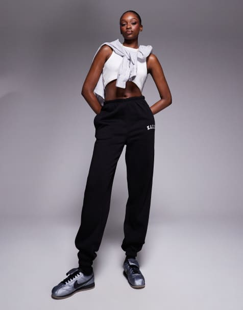 Kaiia Tall – Jogginghose aus Baumwollmix in Schwarz mit Bündchen und Logo-Stickerei - view 1