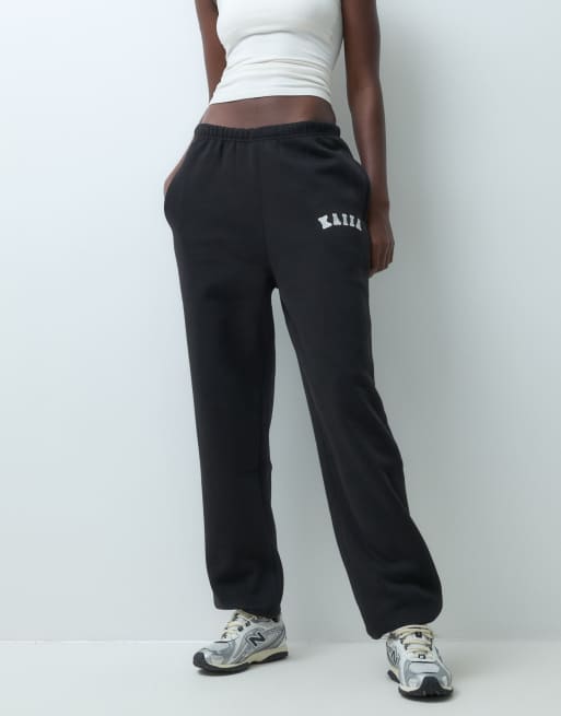 Kaiia Tall – Jogginghose aus Baumwollmix in Schwarz mit Bündchen und Logo-Stickerei, 2 von 5