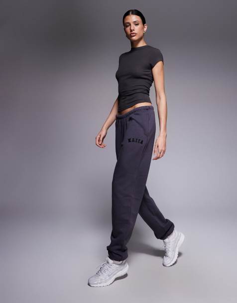 Kaiia Tall - Pantalon de jogging à revers en coton mélangé avec logo brodé - Gris foncé - view 1