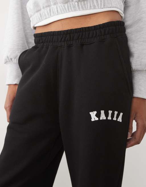 Kaiia Tall - Pantalon de jogging large en coton mélangé à logo brodé - Noir, 4 de 5