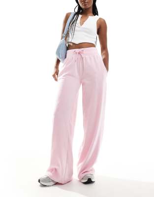 terrycloth drawstring wide leg sweatpants in light pink