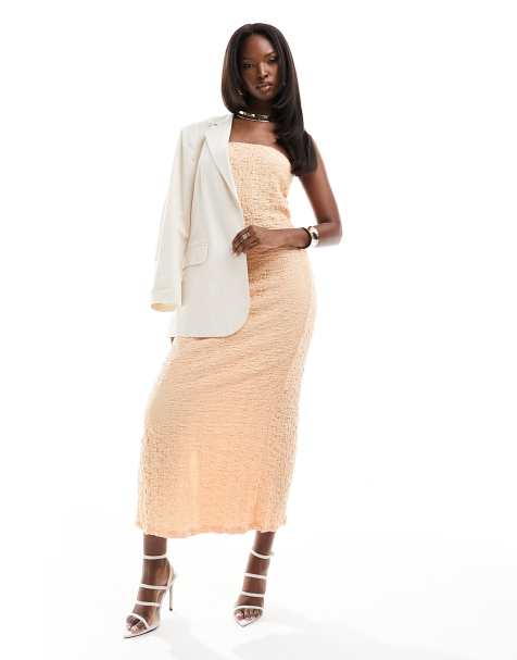 Kaiia textured bandeau maxi dress in peach - view 1