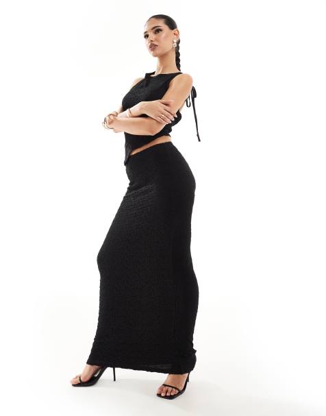 Kaiia textured column maxi skirt co-ord in black - view 1