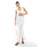 [Kaiia] Kaiia textured ruched side split maxi skirt in white (part of a set) 6 WHITE