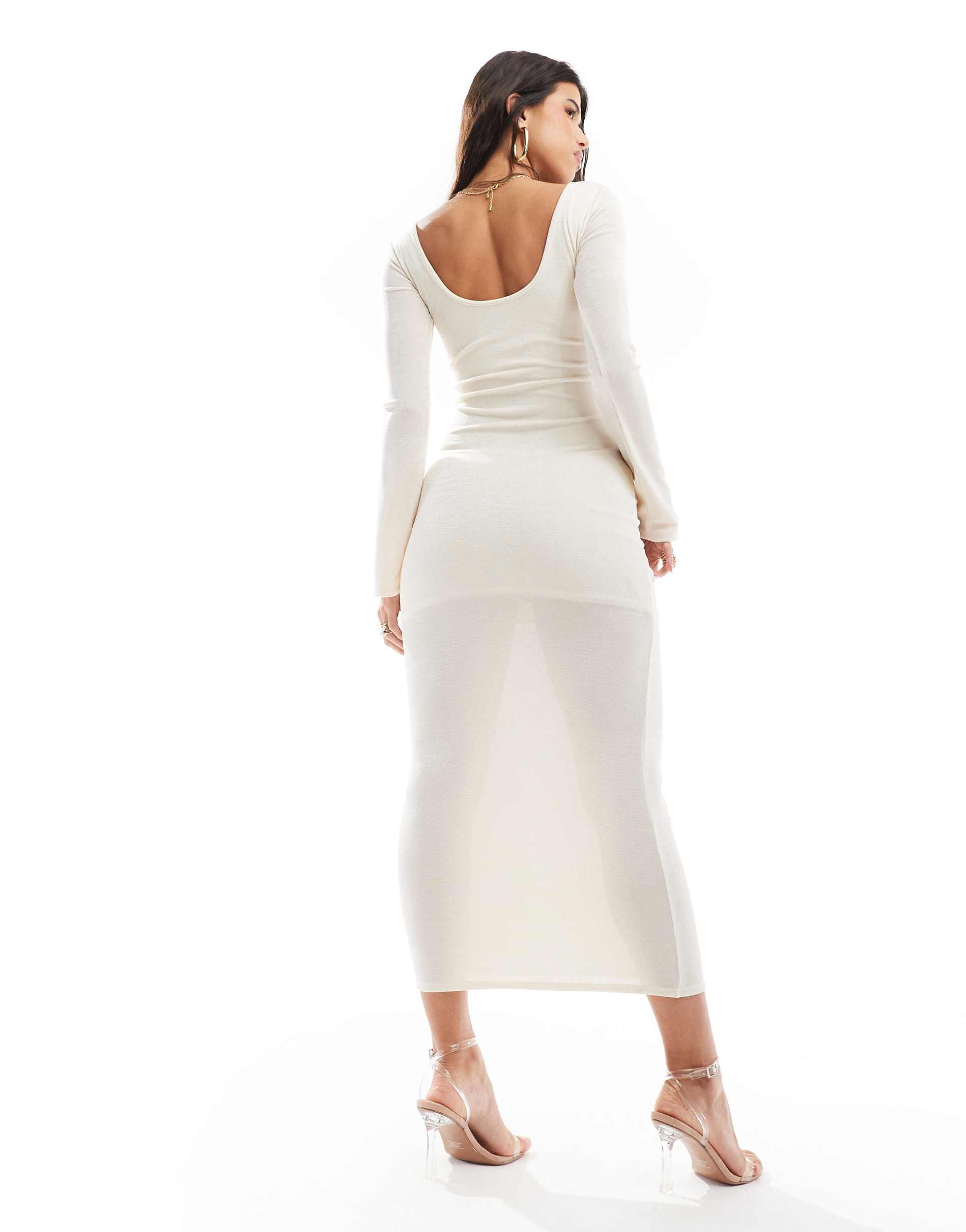 kaiia textured scoop back midaxi dress in cream