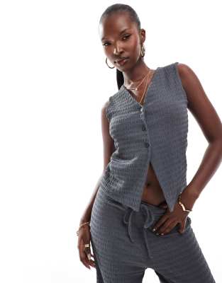 textured vest in slate gray - part of a set