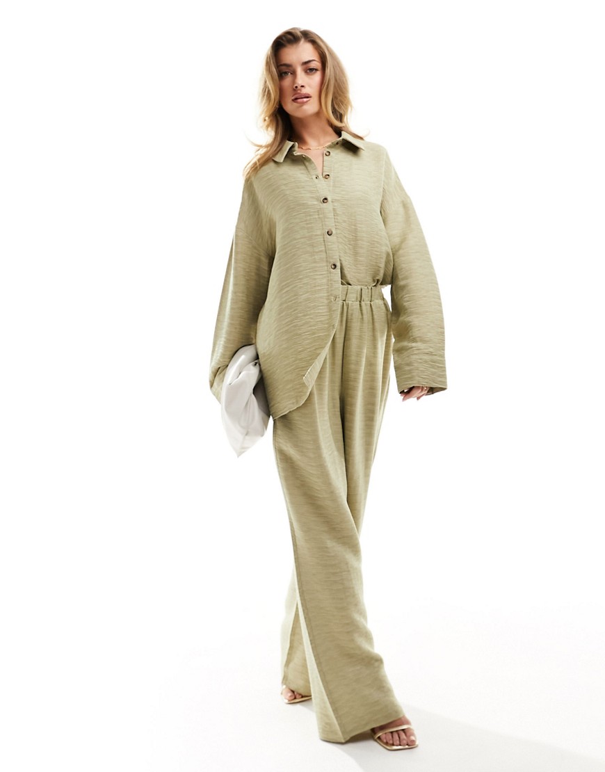 Kaiia Textured Oversized Shirt In Pale Green - Part Of A Set
