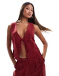 Kaiia tie front waistcoat in burgundy pinstripe (part of a set)-Red