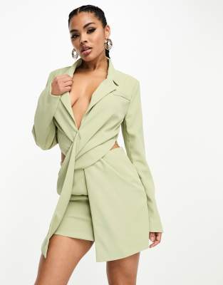 Kaiia twist front cut out mini blazer dress in sage - ASOS Price Checker