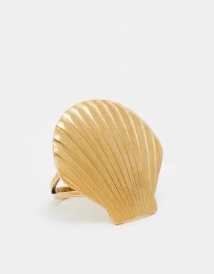 Kaiia - Verstellbarer goldfarbener Ring aus Edelstahl großem Muschelmotiv