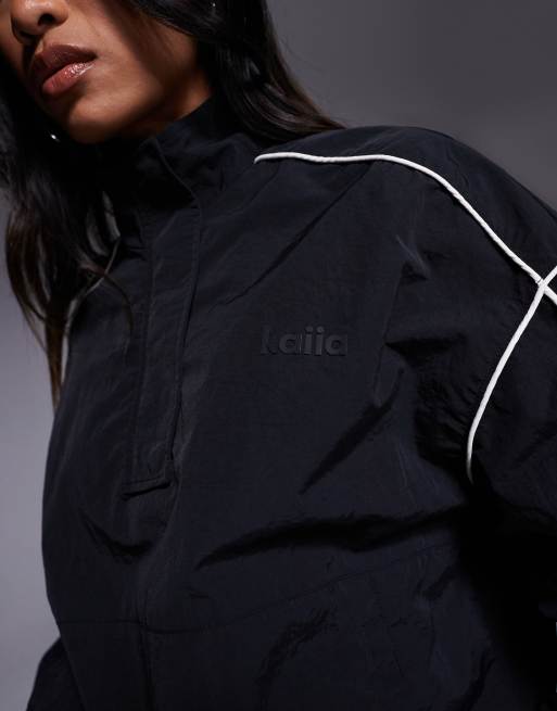 Kaiia - Veste coupe-vent zippée d'ensemble à bandes sport contrastantes sur les côtés - Noir, 3 de 4