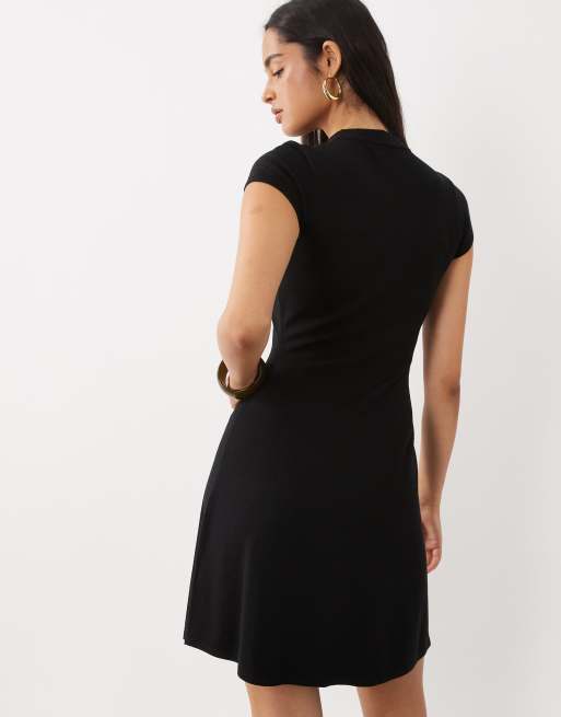 Kaiia - vestido skater mini de punto con manga de casquillo en negro, 4 de 4