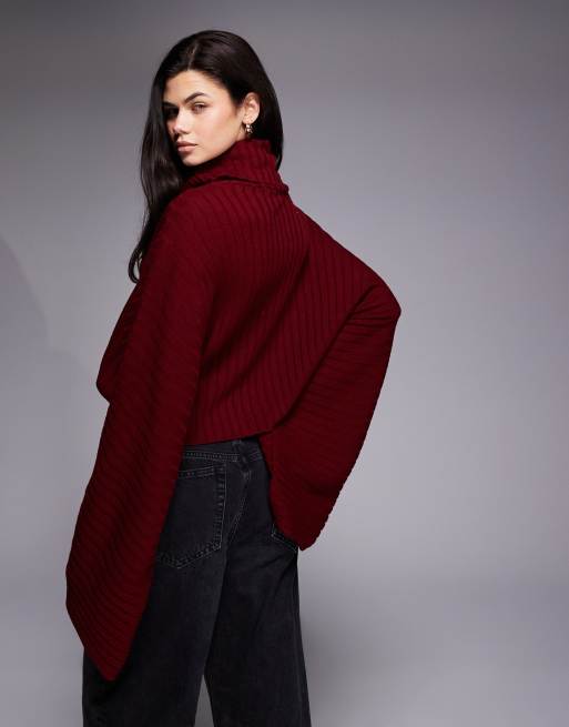 Kaiia – Vinröd tröja i oversize med hög krage och vida ärmar, exklusivt hos ASOS, 3 av 4
