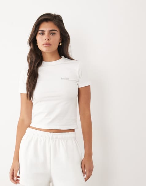 Kaiia – Vit, figurnära, liten t-shirt med silverfärgad metallogga, del av set - view 1