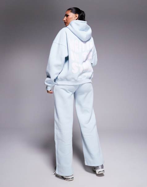 Kaiia wavy back print logo hoodie and wide leg sweatpants set in mint - view 1
