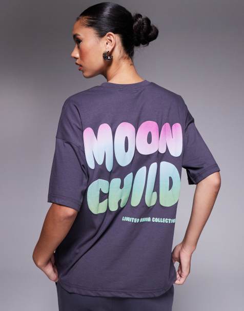 Kaiia wavy back print oversized T-shirt in charcoal - part of a set - view 1
