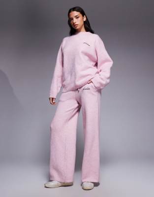 Kaiia - Weit geschnittene Hose aus Strick in Hellrosa mit Logo-Stickerei, Kombiteil