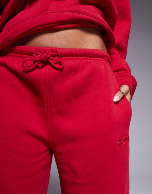 Kaiia – Weit geschnittene Jogginghose aus Baumwollmix in Rot mit gesticktem Logo-Schriftzug, Kombiteil  , 5 von 5