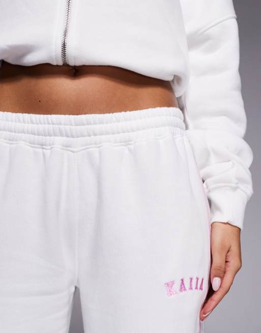 Kaiia – Weit geschnittene Jogginghose in Weiß und Rosa mit Logo-Stickerei, Kombiteil, 5 von 5