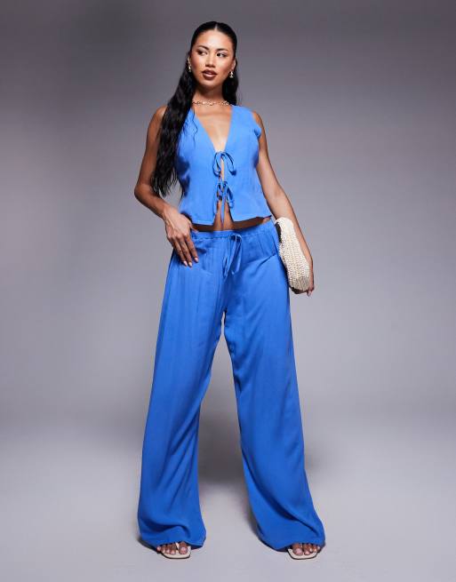 Kaiia wide leg drawstring waist pants in cobalt blue - part of a set
