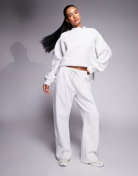 Kaiia wide leg embroidered logo sweatpants in gray heather - part of a set - view 1