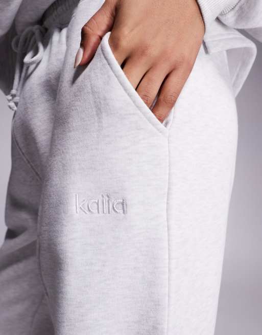 Kaiia wide leg embroidered logo trackies in grey marl (part of a set)