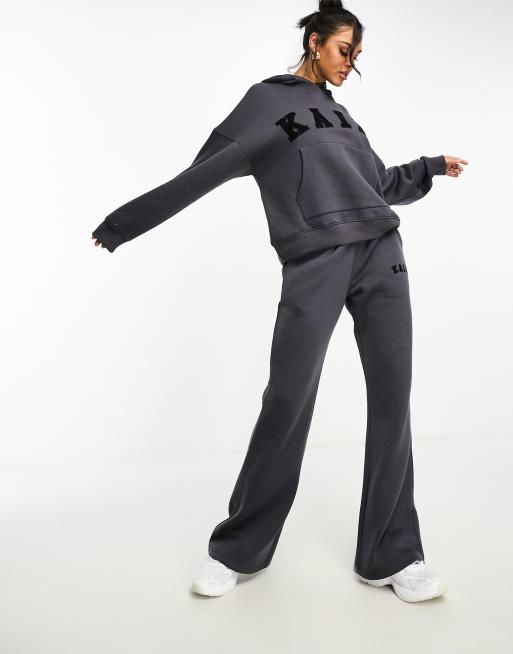 Kaiia oversized logo hoodie and wide leg jogger co-ord in dark grey