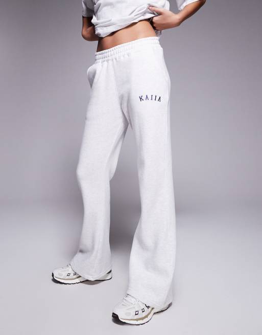 Kaiia Wide Leg Sweat Pants In Grey Marl