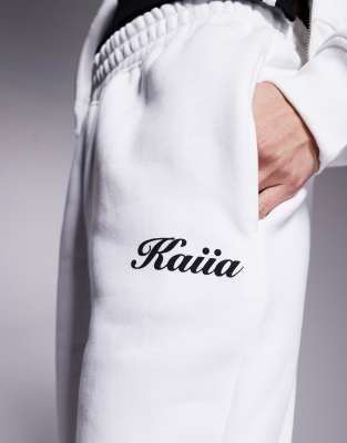 Shop Kaiia Wide Leg Logo Sweatpants In White