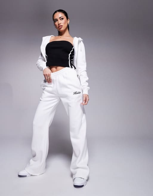 Kaiia wide leg logo trackies in cream (part of a set)