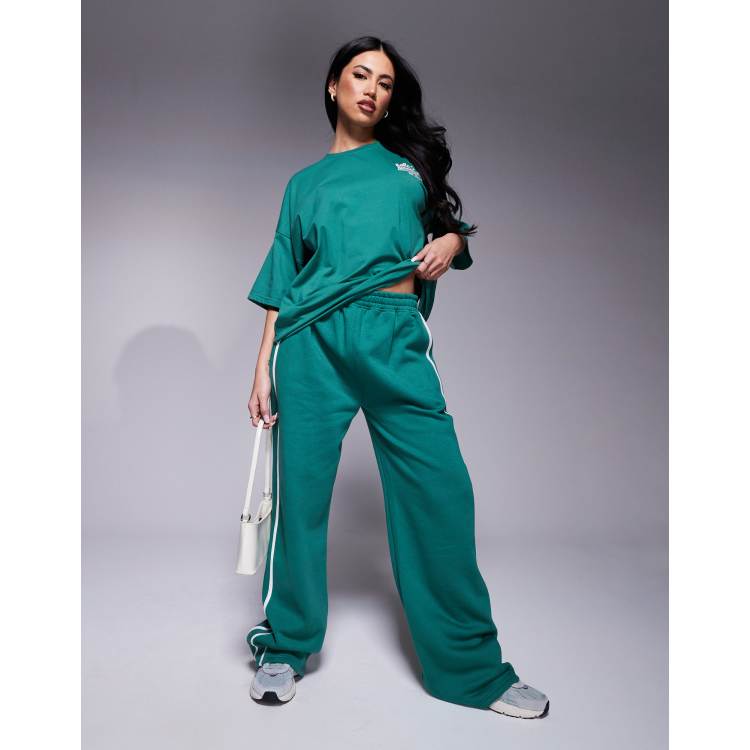 Kaiia wide leg side stripe sweatpants in green - part of a set | ASOS