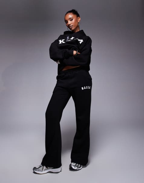 Kaiia wide leg sweatpants in black - part of a set - view 1