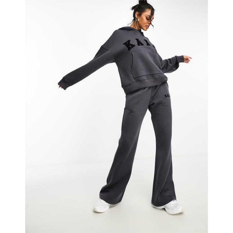 Kaiia oversized logo hoodie and wide leg sweatpants set in dark gray