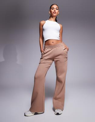 wide leg sweatpants in espresso - part of a set-Brown