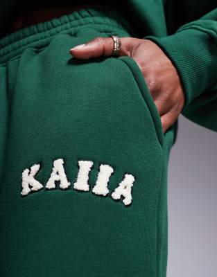 Shop Kaiia Wide Leg Sweatpants In Green