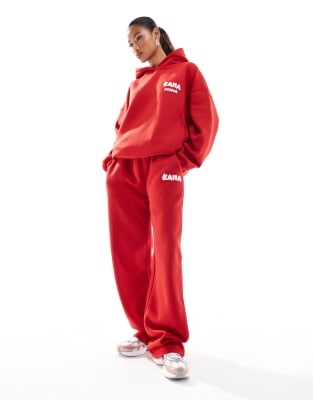 wide leg sweatpants in red - part of a set