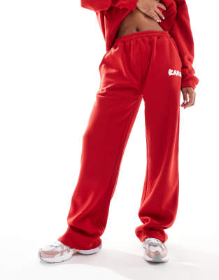 Kaiia Wide Leg Sweatpants In Red