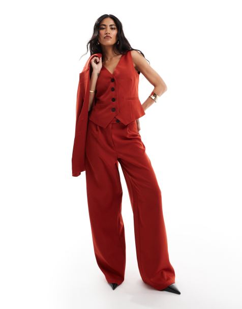 Kaiia wide leg tailored trousers co-ord in rust - view 1
