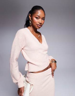 Kaiia Wrap Tie Side Cardigan In Pink - Part Of A Set