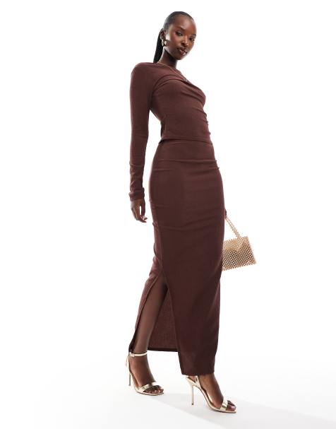 Kaiia x Sasha Corte Exclusive – Czekoladowa spódnica maxi bodycon, część zestawu - view 1