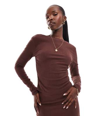 Kaiia x Sasha Corte exclusive long sleeve low back top co-ord in chocolate-Brown