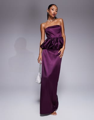 x Sasha Corte Exclusive satin bandeau puffball top in purple - part of a set