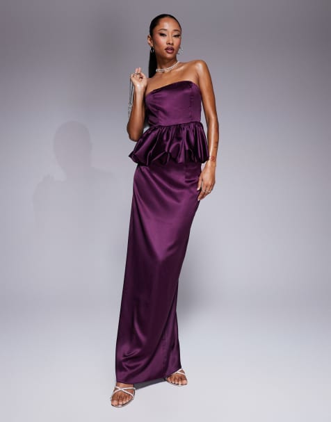 Kaiia x Sasha Corte exclusive satin maxi skirt co-ord in purple - view 1