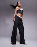 [Kaiia] Kaiia x Sasha Corte exclusive tailored contrast waistband wide leg pants in mono pinstripe (part of a set)-Black 4 BLACK