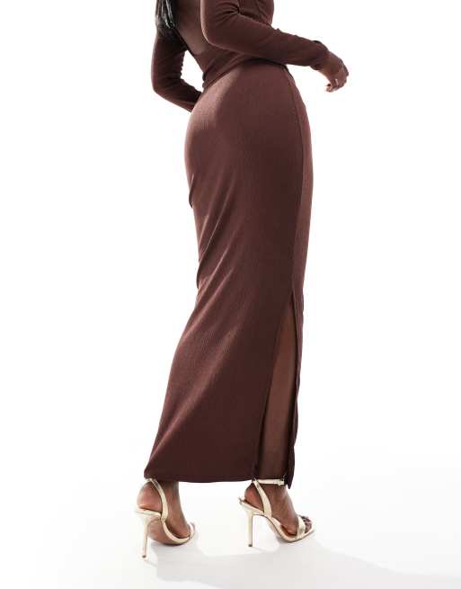 Kaiia x Sasha Corte - Exclusives - Bodycon maxirok in chocoladebruin, deel van co-ord set, 4 van 4