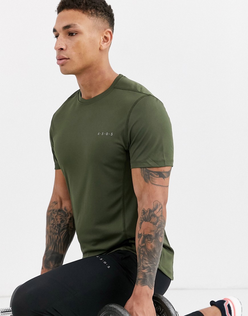 Kakifarvet, hurtigttørrende trænings-t-shirt fra ASOS 4505-Grøn